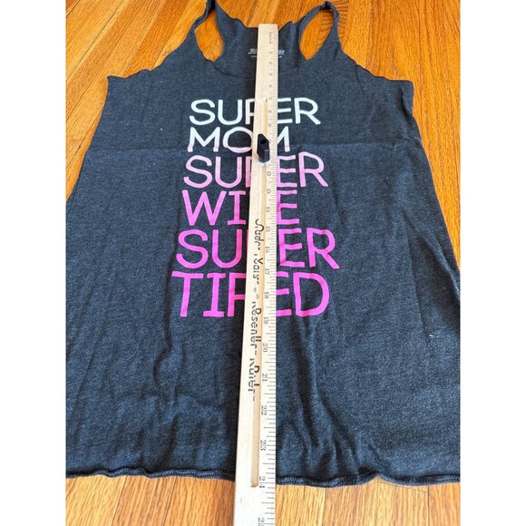 Super Mom Super Wife Super Tired Racerback Tank Top Charcoal Gray Pink White LG - Picture 4 of 5